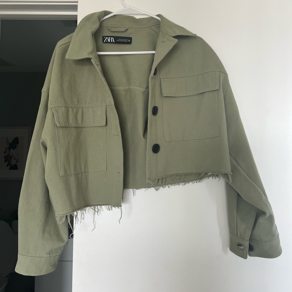 Army green cropped Zara jacket